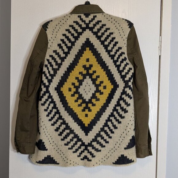 BLU PEPPER Army Green Utility Jacket w Sweater Knit Back; Snaps; Size S - Picture 1 of 6